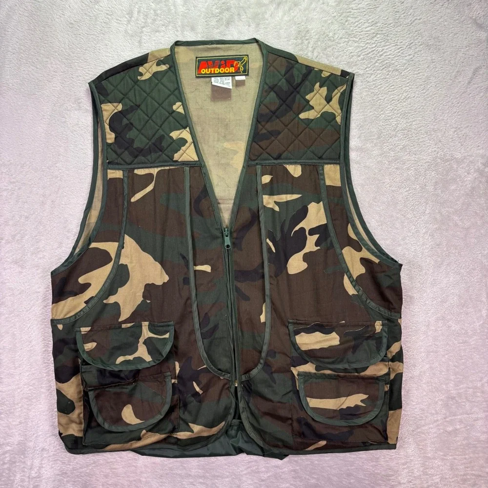 Vtg Avid Outdoor Mens Vest Sz XL Camo Hunting Utility Multi Pocket Game Bag 4303